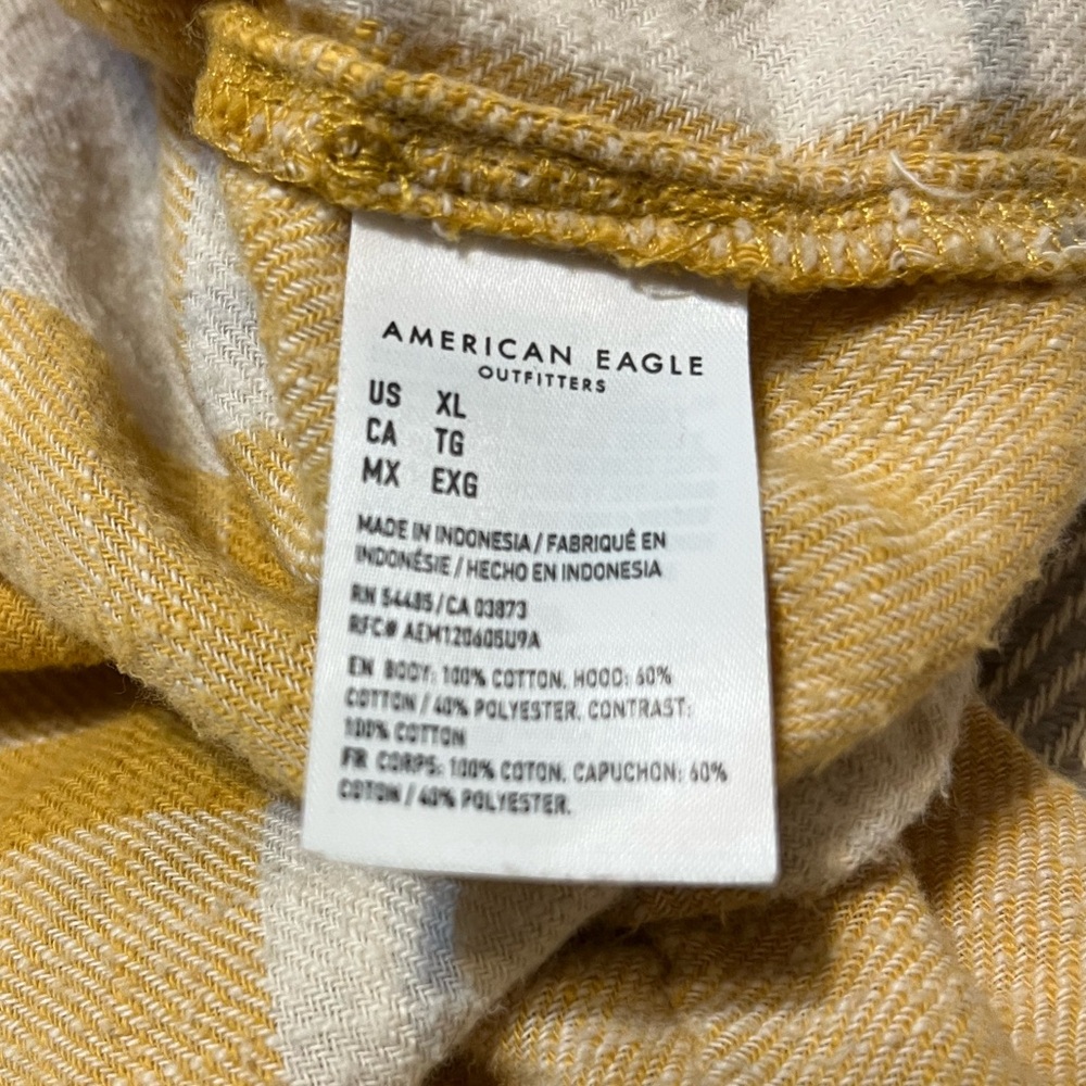 American Eagle Cozy Cabin Oversized Flannel Hoodie. Gold & cream. Super soft. - Picture 9 of 10
